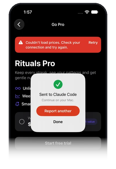 A phone with a card that says Sent to Claude Code. Continue on your Mac.